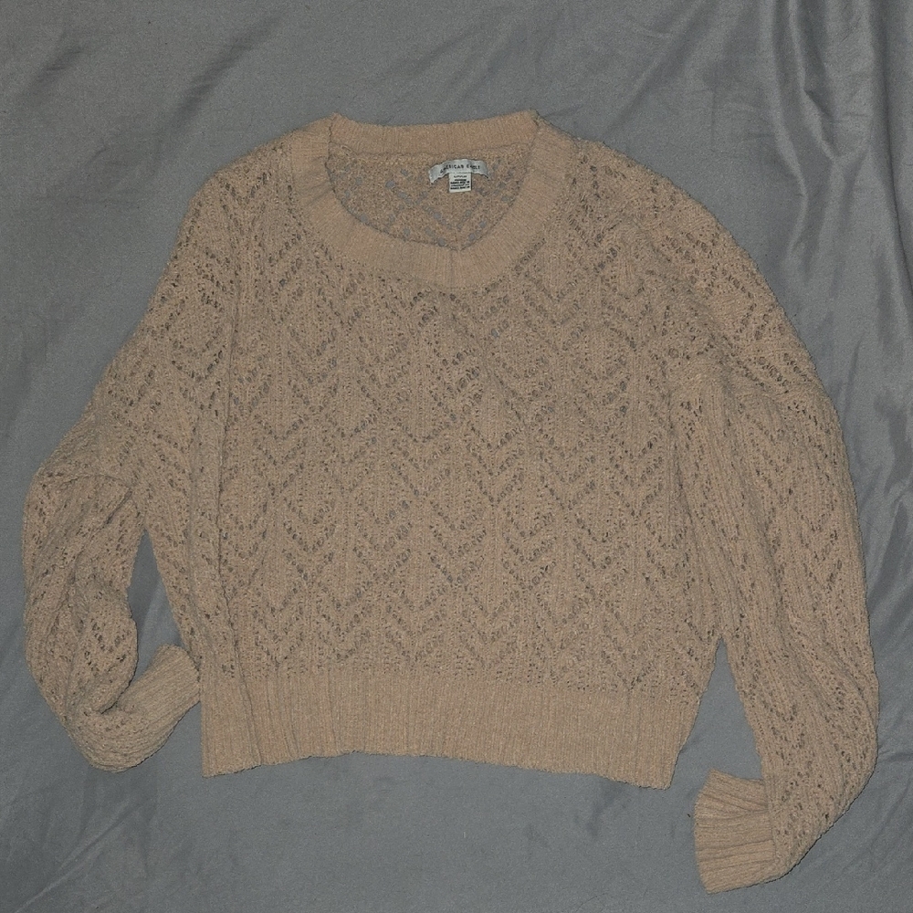 American Eagle Outfitters Lace Knit Tan Sweater